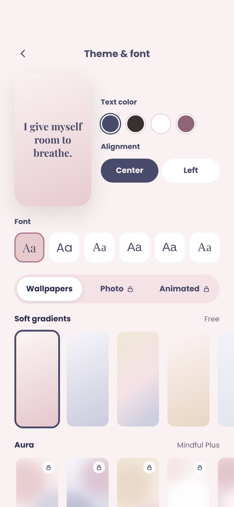 Themes, fonts and colors for your affirmations