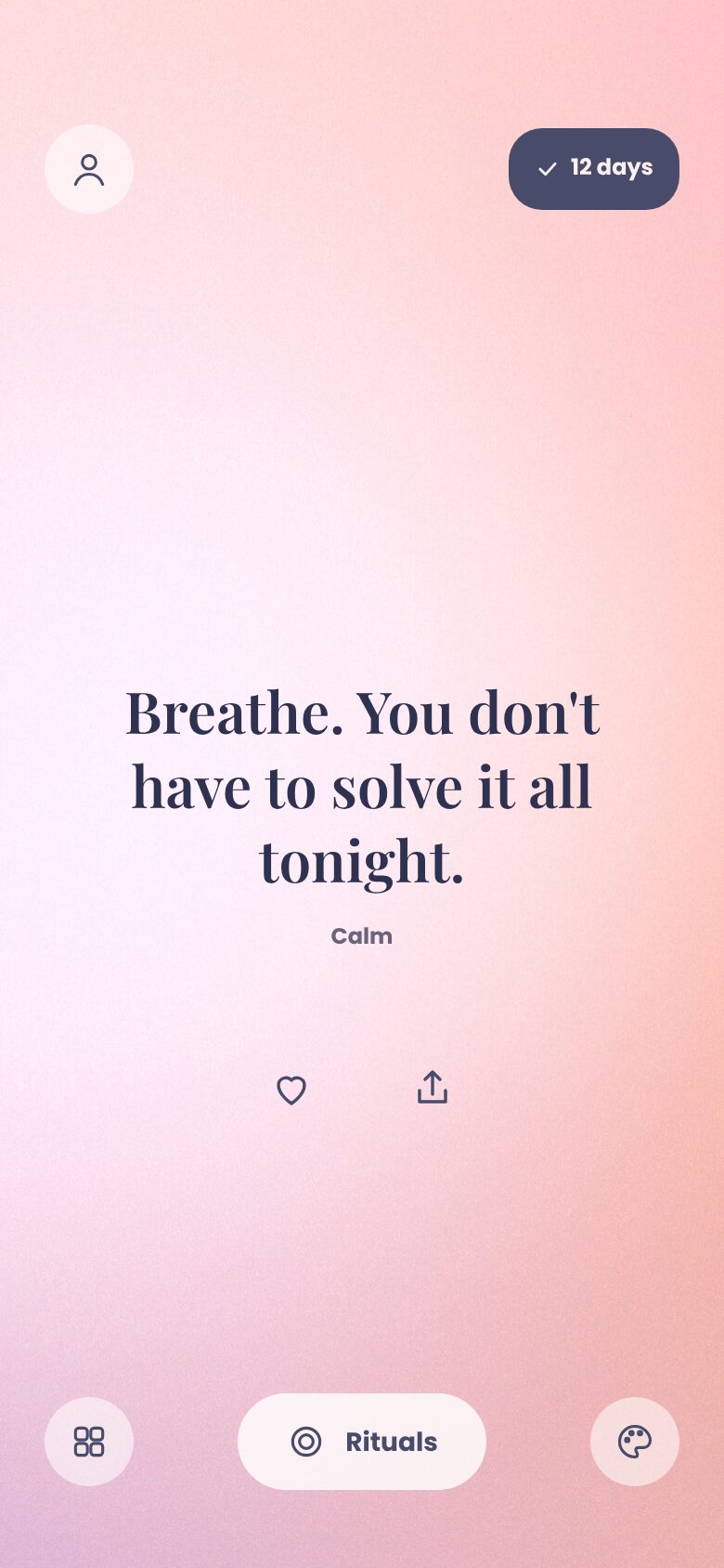 Mindful home screen with a daily affirmation